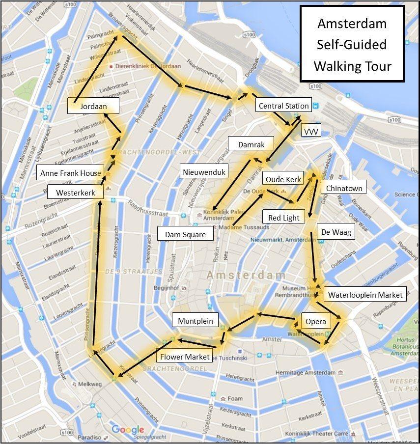 Amsterdam walking map - Amsterdam walking tour map (Netherlands)
