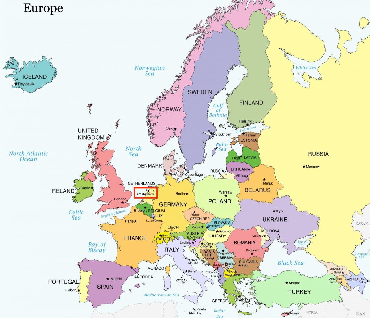 Amsterdam map europe - Amsterdam on the map of europe (Netherlands)