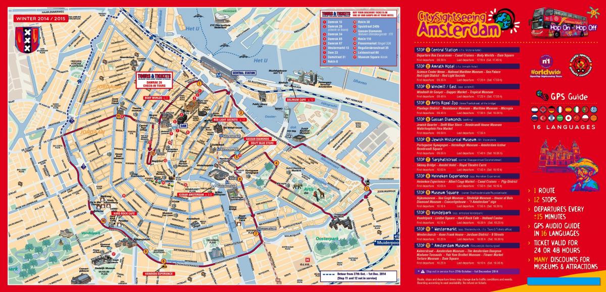 Amsterdam hop on hop off bus map