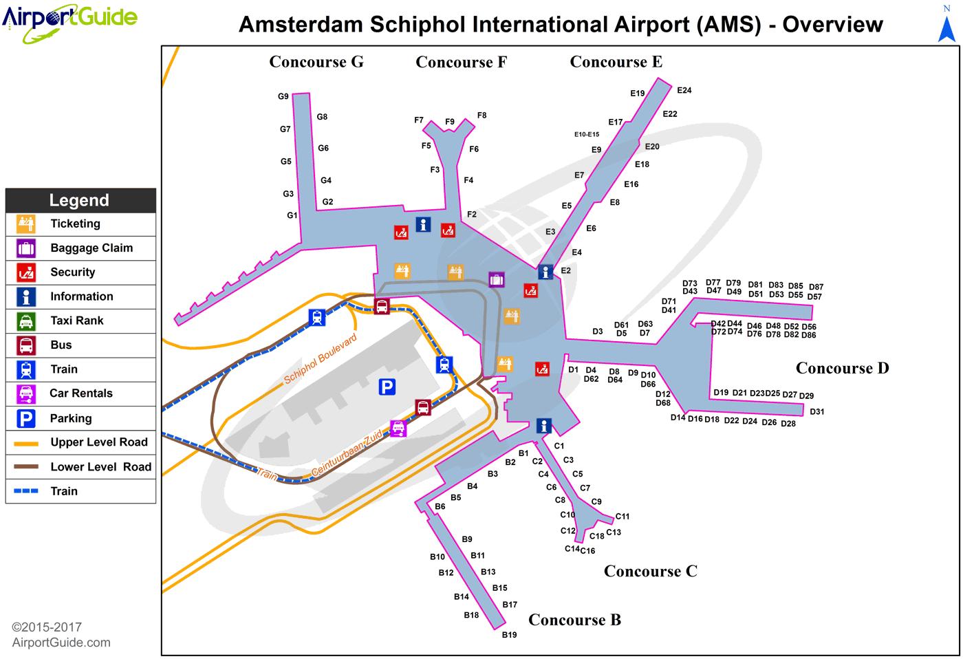 Ams Amsterdam Airport Map Ams airport map   Ams Amsterdam airport map (Netherlands)