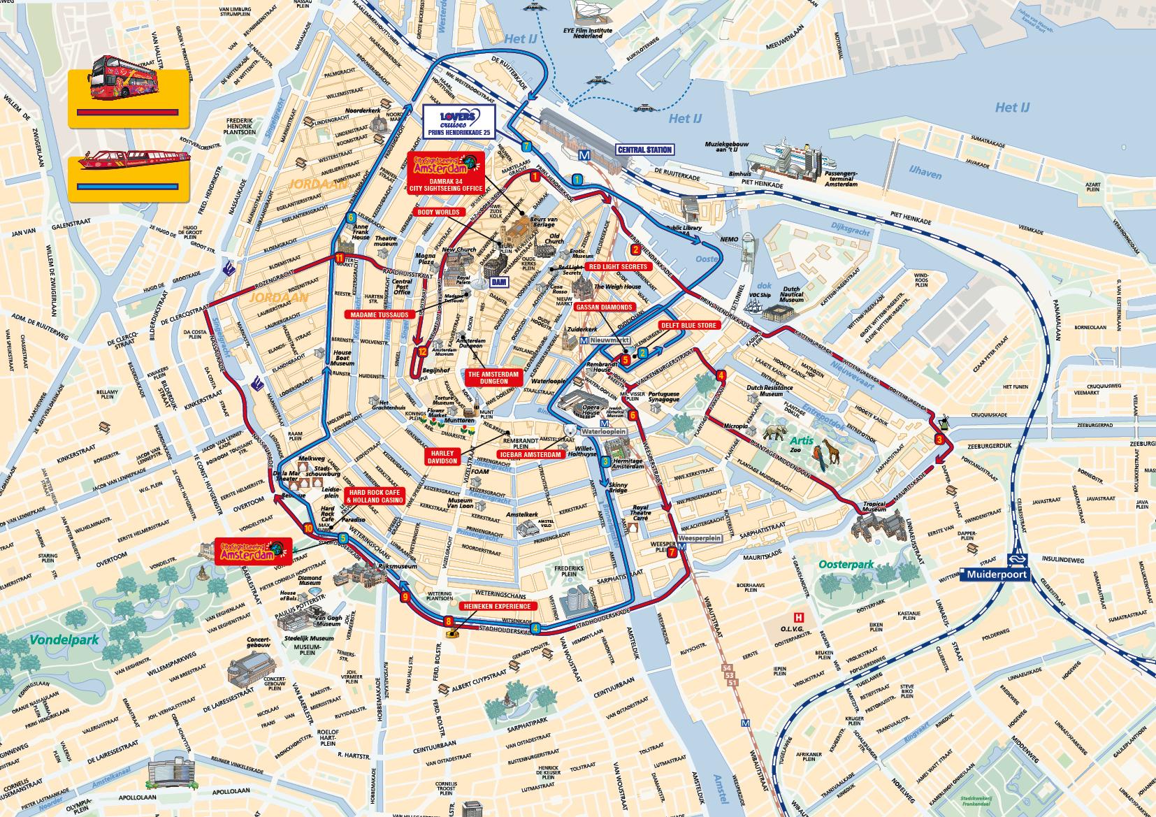 Amsterdam sites map - Amsterdam landmarks map (Netherlands)