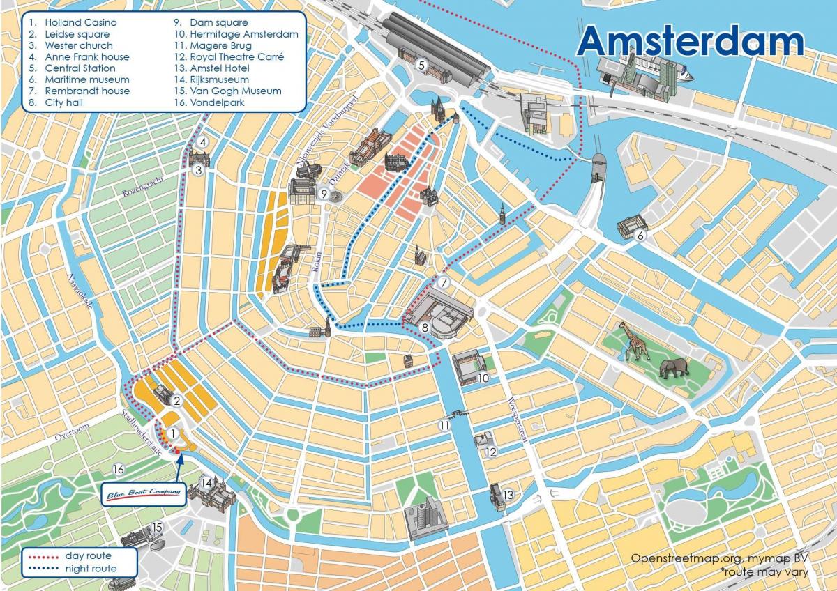 map of Amsterdam canal boat route