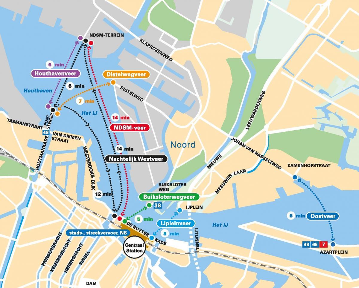 map of Amsterdam ferry
