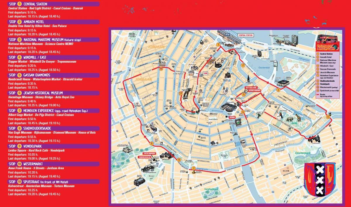 Amsterdam hop on hop off bus tour map