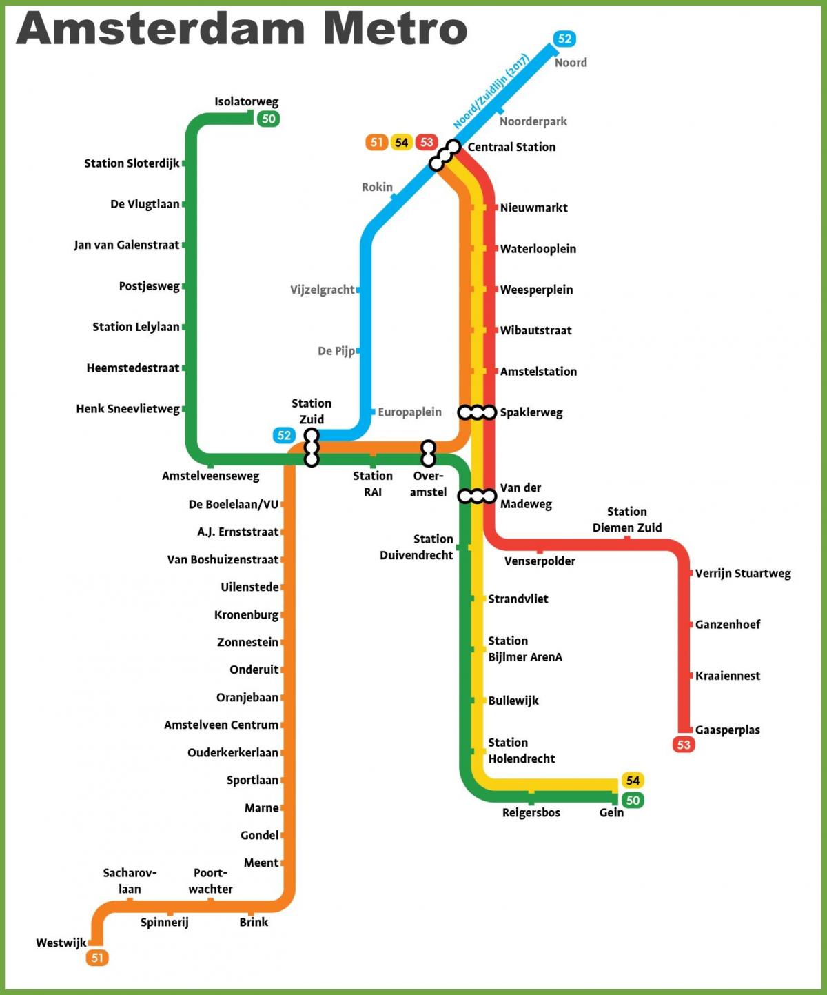 Amsterdam subway map - Amsterdam underground map (Netherlands)