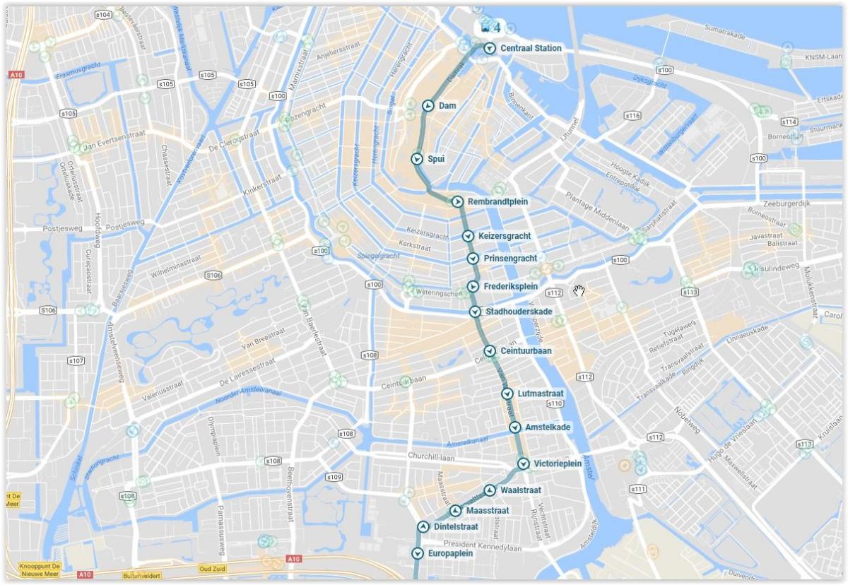 Amsterdam tram 4 route map