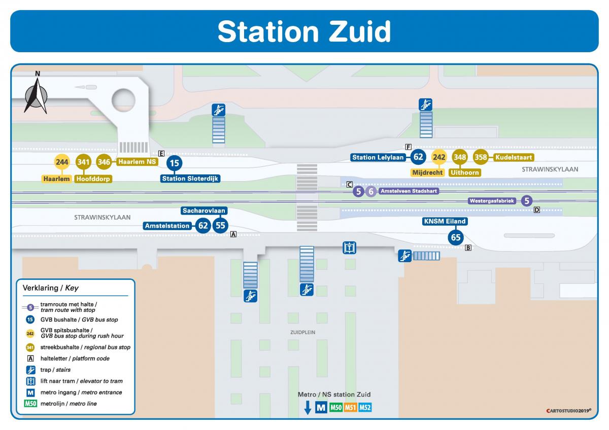 map of Amsterdam zuid station