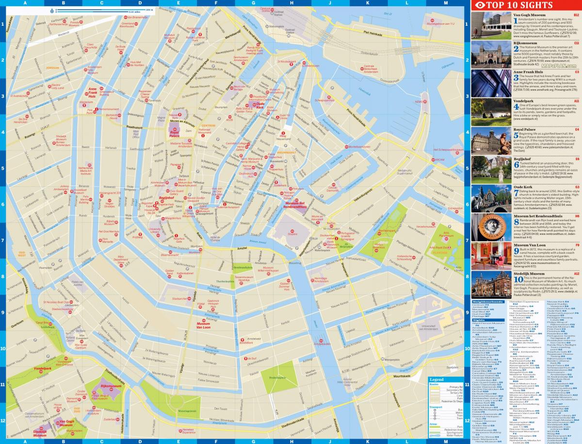 Amsterdam city map with tourist attractions
